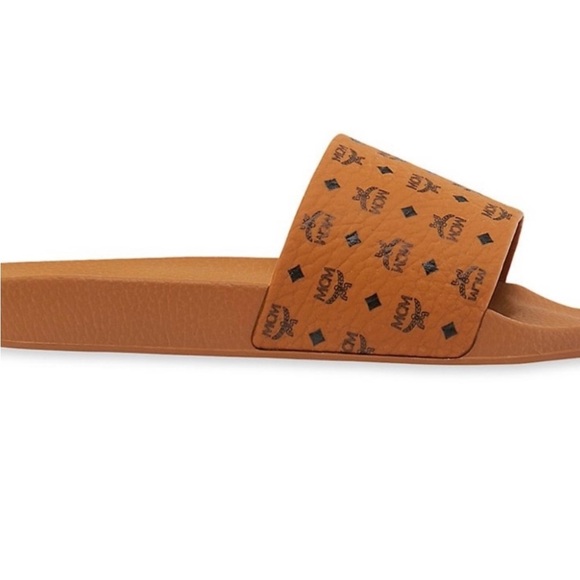 New MCM Cognac Visetos Women’s Monogram Slides sz 37 Made in Italy - Picture 3 of 10